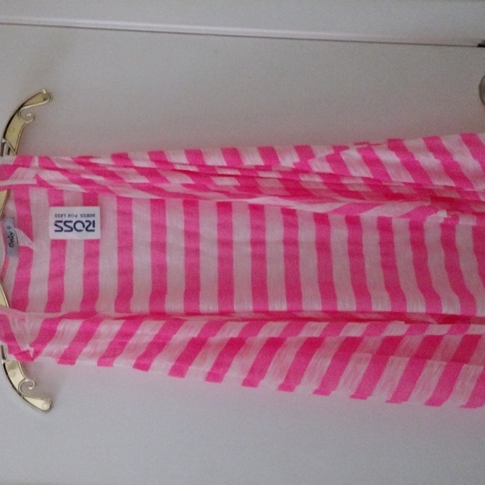Women's Plus Size Pink White Striped Open Front Fitted Vest 3X